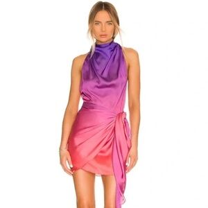 NEW BAOBAB x REVOLVE Providencia Dress Sunset Ombre draped high neck Satin party